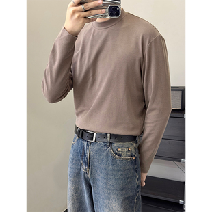 里奈男装舒塔泷垂感面料长袖打底衫修身纯色简约百搭韩版上衣男士