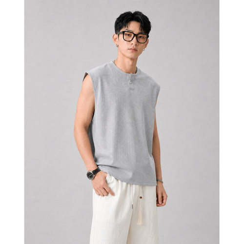 夏季男士灰色无袖针织背心宽松