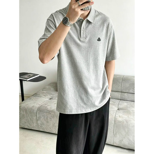 简约三角标刺绣白色polo衫男高端