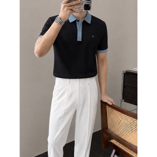 撞色翻领polo衫男士夏季高级感