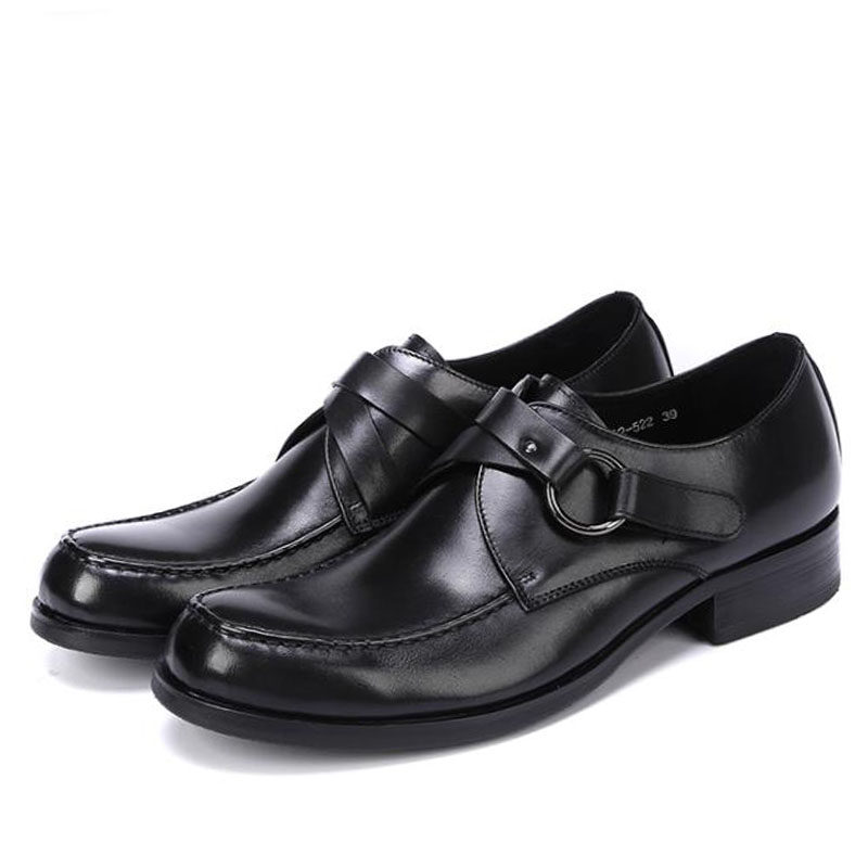 潮流时尚圆头搭扣真皮商务正装皮鞋男西装鞋透气耐磨头层牛皮男鞋