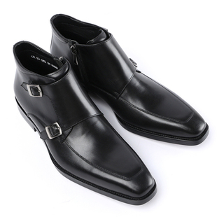 秋冬英伦时尚搭扣正装高帮男鞋孟克鞋真皮方头男靴子工装靴皮靴男