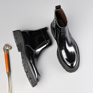 高贵大气手工擦色厚底英伦切尔西靴高帮男鞋真皮短靴子潮流工装靴