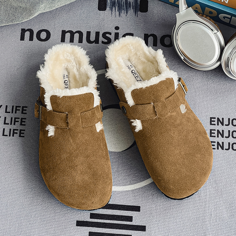 冬季加绒包头勃肯一脚蹬软底潮鞋