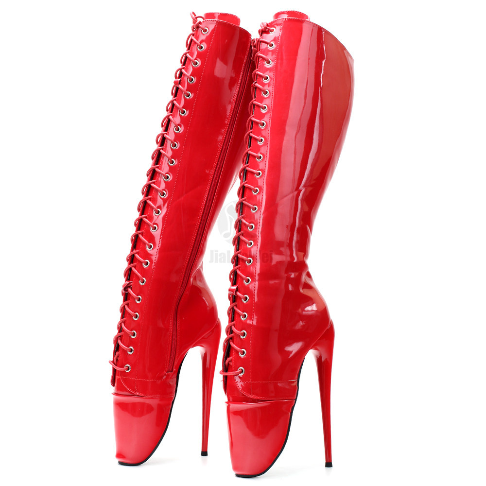 新款芭蕾18cm超高跟细跟系带侧拉链及膝长筒靴靴夜店情趣伪娘反串