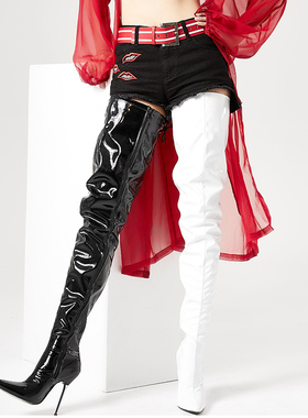 特价12厘米细高跟性感过膝超长靴女王漆皮靴钢管舞表演靴伪娘大码