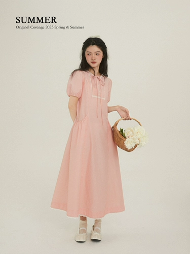 Деревянная юбка, розовое весеннее платье, рукава фонарики, французский стиль