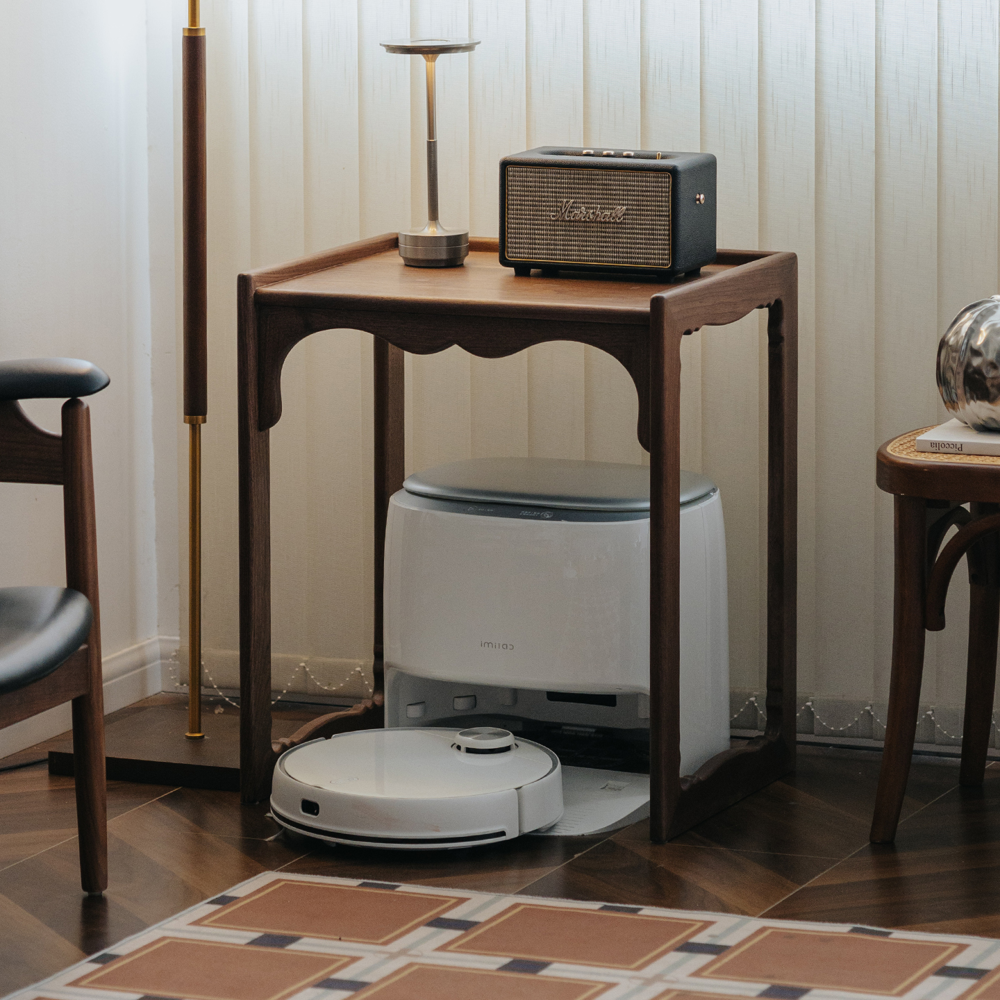 物应扫地机器人置物架黑胡桃边几