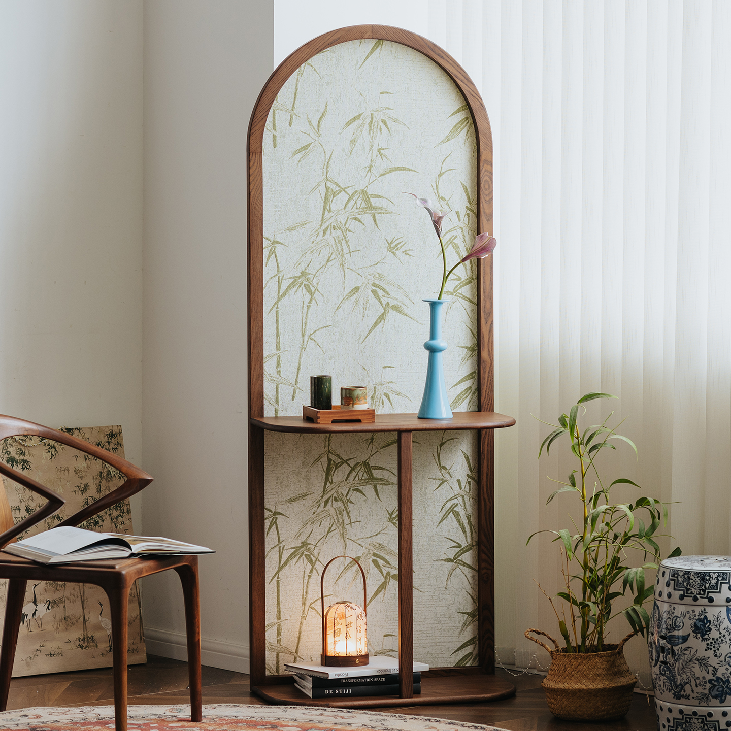 物应竹影屏风玄关隔断移动座屏