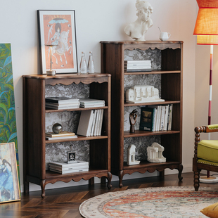 物应凡尔纳书柜黑胡桃实木复古客厅置物架储物柜收纳落地组合书架