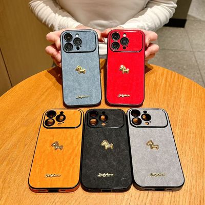 皱褶皮质新年立体小马适用iPhone17promax苹果16pro手机壳15promax防摔141312全包16promax女17pro新款15plus