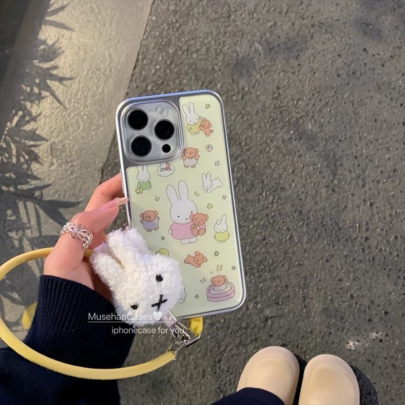 卡通毛绒米菲兔适用iPhone15promax苹果16pro手机壳滴胶13防摔141211全包17promax新款17pro秋冬15pro女电镀