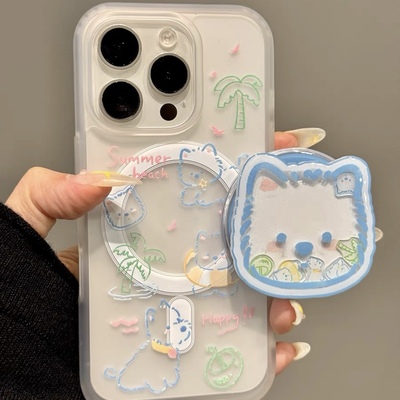 ins小清新西高地摇摇乐磁吸支架适用iPhone15promax苹果14手机壳13pro防摔1211女16promax磨砂xsxr硬壳78plus