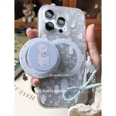 ins紫色碎花兔兔磁吸支架适用iphone15promax16手机壳苹果1413防摔11/12promax磨砂肤感xsxr女87plus夏天清新