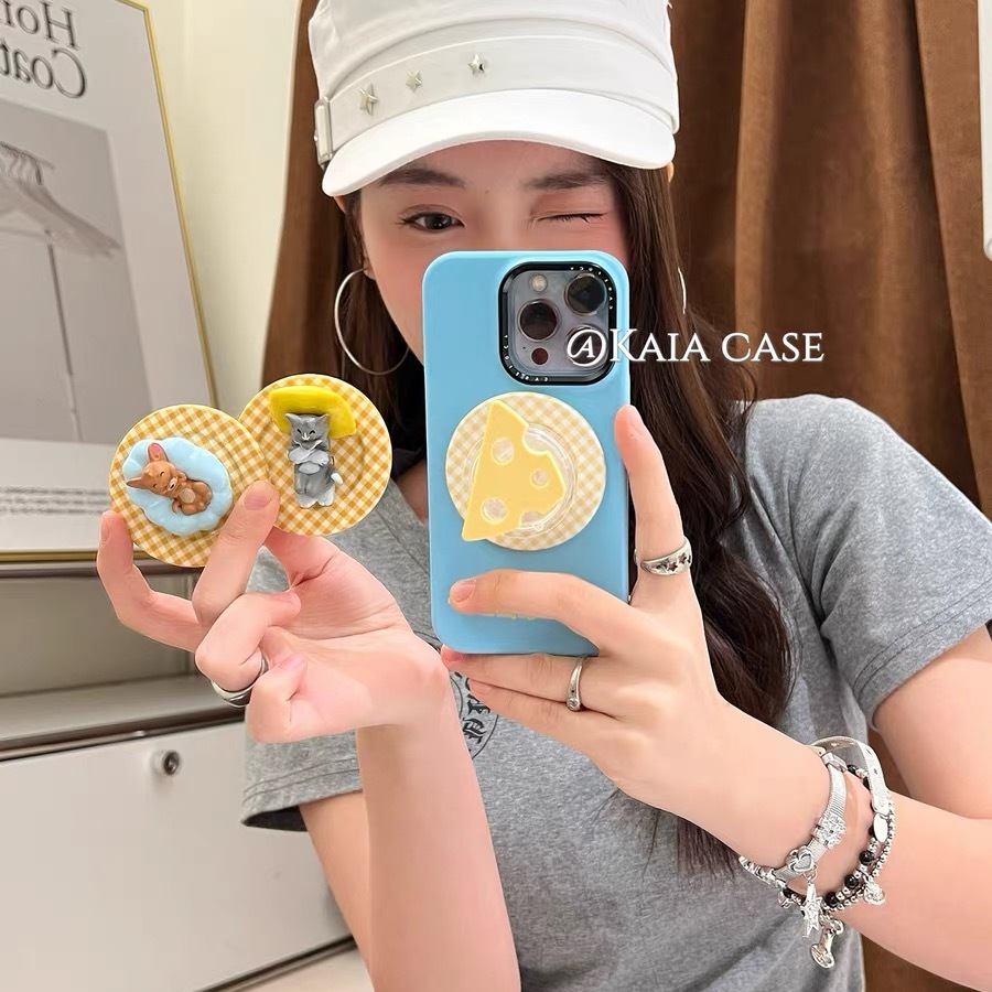 复古卡通立体奶酪猫和老鼠磁吸支架适用iPhone15promax苹果14手机壳13pro防摔16promax新款15pro小清新16pro