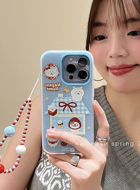 奶蓝色ins可爱卡通轻松熊适用iphone15promax16手机壳苹果1413防摔11/12promax全包xsxr女款87plus二合一双层