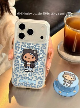 ins蓝色豹纹凯蒂猫磁吸支架适用iPhone17promax苹果1413手机壳15pro防摔1211情侣16promax磨砂xsxr硬壳78plus