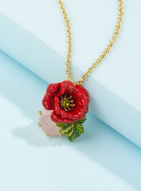 珐琅植物系列虞美人花朵项链
