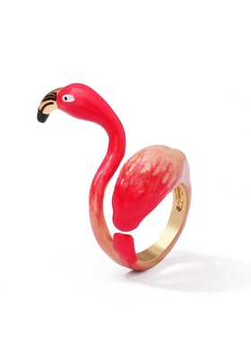珐琅釉 ins风个性立体火烈鸟戒指 开口可调节