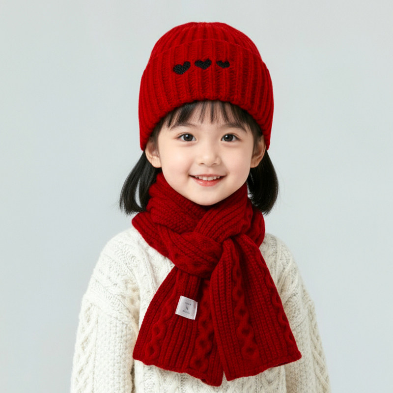 儿童秋冬季针织毛线帽围巾两件套