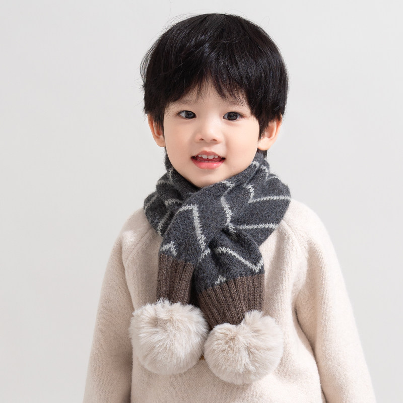 儿童围巾秋冬季宝宝针织毛线围脖男童女童毛球可爱洋气交叉围脖,童装/婴儿装/亲子装,围巾,淘宝优惠券,粉丝福利购,淘宝优惠卷