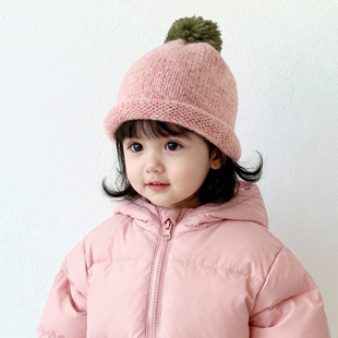 儿童毛线帽秋冬季宝宝帽子针织帽护耳帽男童女童保暖套头可爱毛球