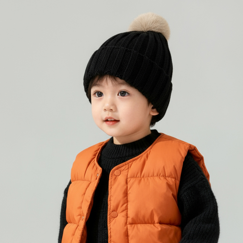 儿童帽子毛线帽秋冬季男童女童针织帽保暖帽可爱毛球宝宝套头护耳