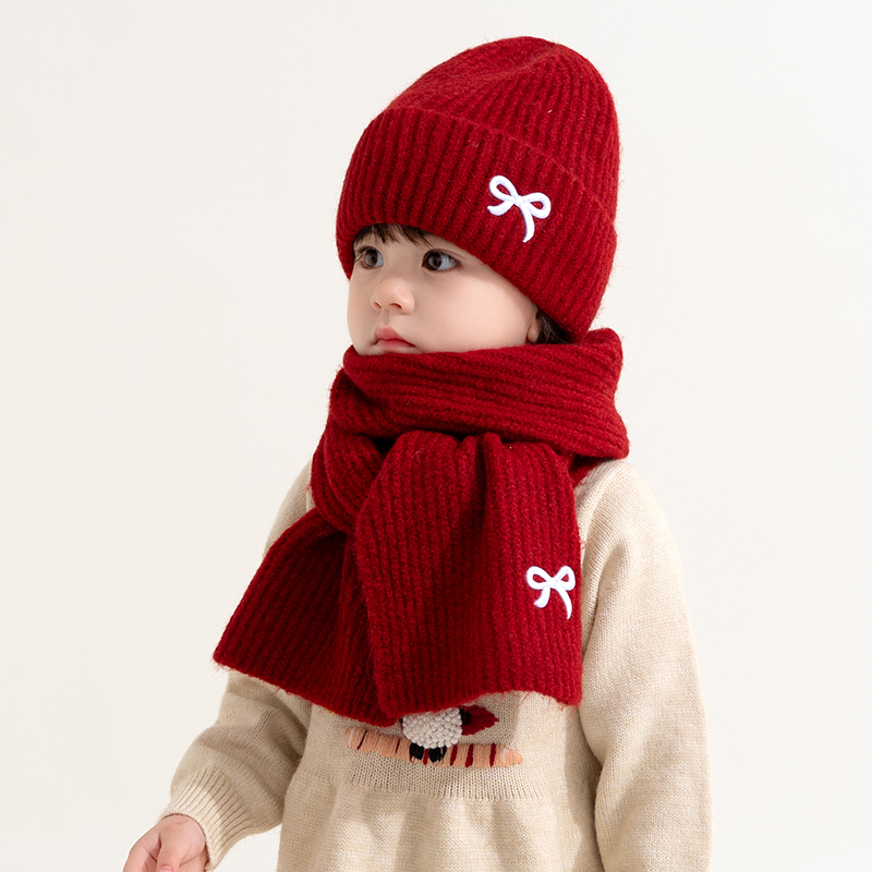 精致蝴蝶结刺绣儿童帽子围巾套装