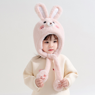 儿童帽子毛绒帽秋冬季宝宝护耳帽男童女童加绒加厚防寒保暖帽可爱