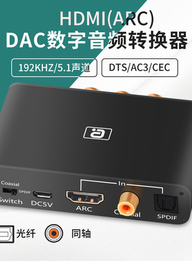 阿音 电视ARC光纤同轴音频转换器HDMI音频回传音响功放适配HD368