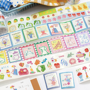 涂鸦水彩邮票标签装 信 法式 彩虹奏鸣曲系列 饰 恋人和纸胶带