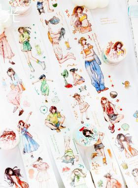 暮光 生活组曲系列模切和纸人物胶带分装（夏季款）夏季少女人物