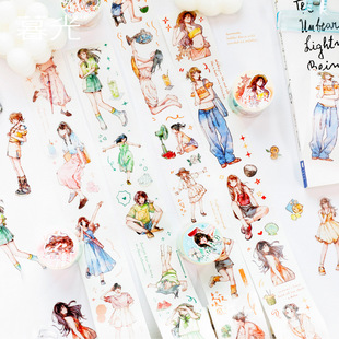 暮光 生活组曲系列模切和纸人物胶带分装（夏季款）夏季少女人物