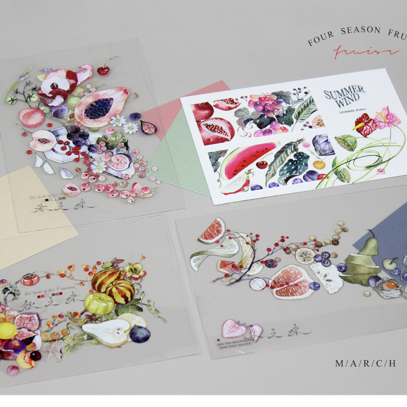 moodtape.春夏秋冬水果基础原创手帐胶带咕卡贴纸pet和纸胶带分装
