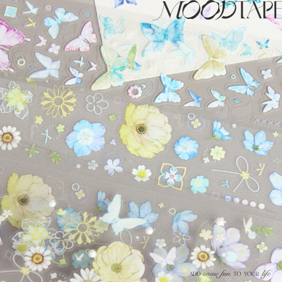 moodtape.蝶飞蝶舞原创蝴蝶花朵手帐胶带分装咕卡贴纸人物pet和纸