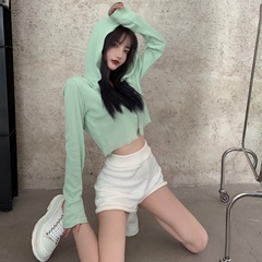 ~Real price hooded sun proof Sports Top High Waist Shorts Set