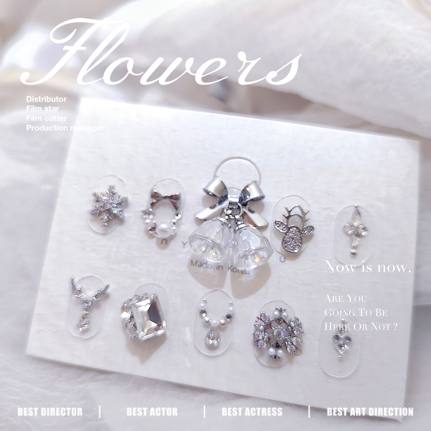 【银装圣诞】雪花锆石爆闪美甲钻