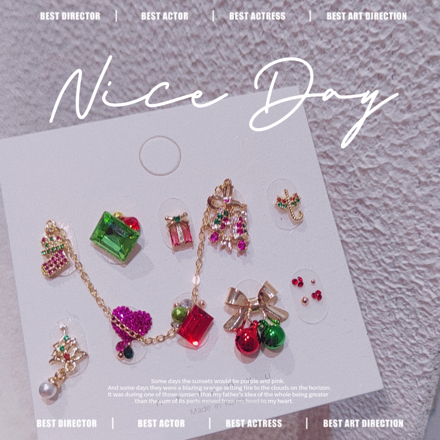 【魅紫圣诞】东洲冰糖红绿钻拼贴美甲饰品流苏链条爆闪套装配饰