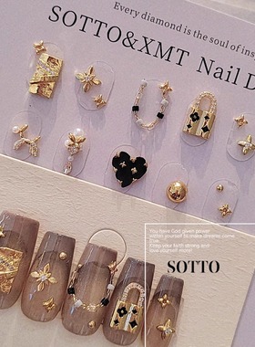 XMT设计VV镀真金金属扣铆钉质感美甲饰品套装材料包老花十字配饰