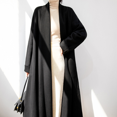 黑色大衣翻领双面羊绒大衣女加厚