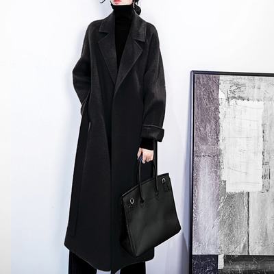 2025冬装新款赫本风黑色显瘦双面羊绒羊毛呢大衣女冬加厚毛呢外套