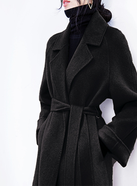 赫本风高级感收腰显瘦黑色翻领双面羊绒呢大衣女中长冬潮毛呢外套