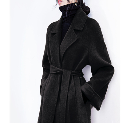 赫本风高级感收腰显瘦黑色翻领双面羊绒呢大衣女中长冬潮毛呢外套