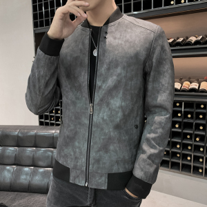 2021春秋装新款潮男个性棒球领夹克外套小羊皮皮衣 PY026 P138 真模图片