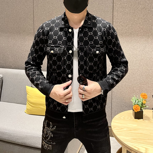 2021秋冬新款男士夹克开衫提花刺绣高端天丝麻毛衣外套 X118 P155图片