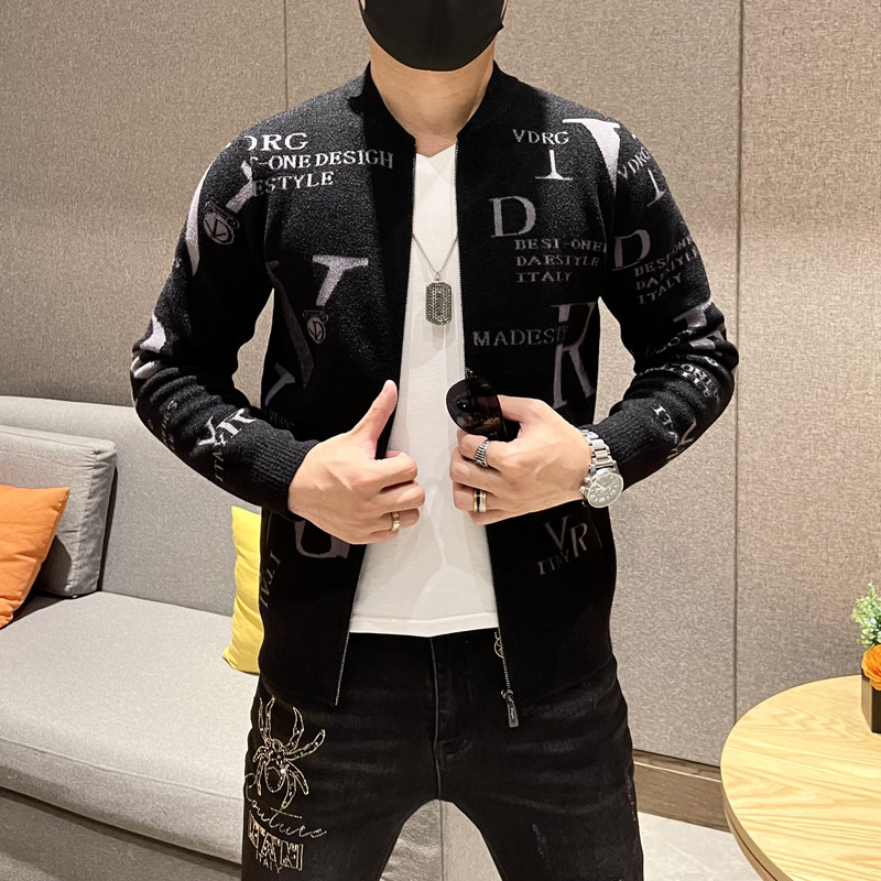 2021秋冬新款男士夹克开衫高品质提花刺绣天鹅绒外套X221P145，男装夹克，电商D230