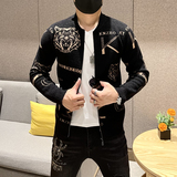 2021秋冬新款男士夹克开衫高品质提花刺绣天鹅绒外套X222P145，男装夹克，电商D230