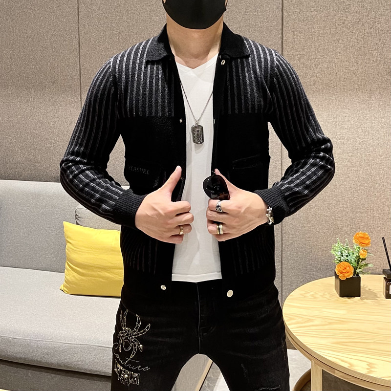 2021秋冬新款男士夹克开衫高品质提花刺绣天鹅绒外套 X303 P145图片