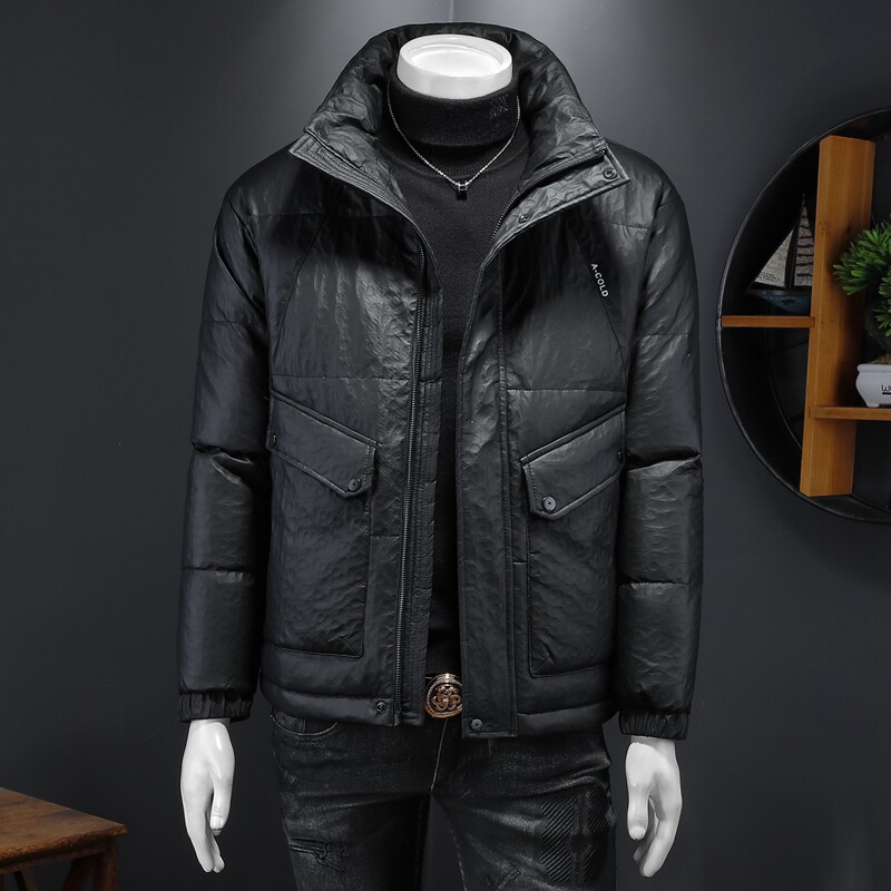 皮羽绒2024冬季男士标80绒羽绒服修身款皮衣印花外套1A05P255,男装羽绒服,电商D230