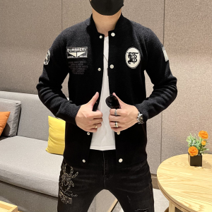 2021秋冬新款男士夹克开衫高品质提花刺绣天鹅绒外套 X301 P145图片